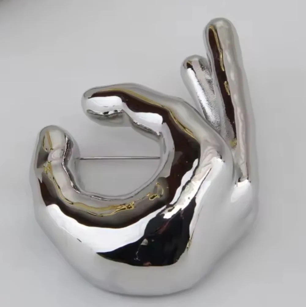 Nwot ZARA Silver Hand Sculptural Ok Brooch Pin